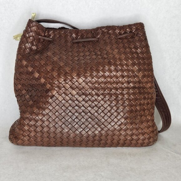Bottega Veneta Intrecciato Brown Shoulder Bag Handbag Purse Crossbody Leather - Picture 1 of 13